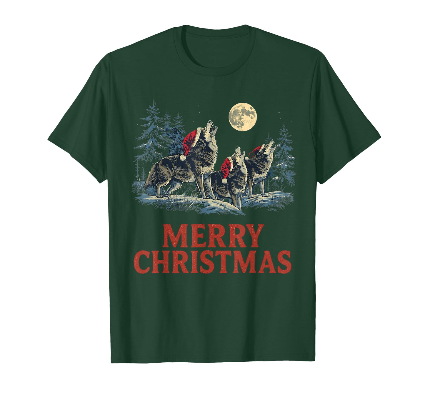 Howling Wolves Merry Christmas Holiday Design T-Shirt