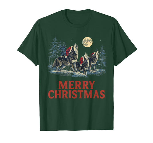 Howling Wolves Merry Christmas Holiday Design T-Shirt