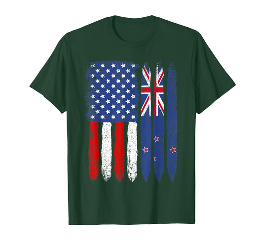 Distressed Retro USA American New Zealand Flag Patriotic T-Shirt for Women Kids Men