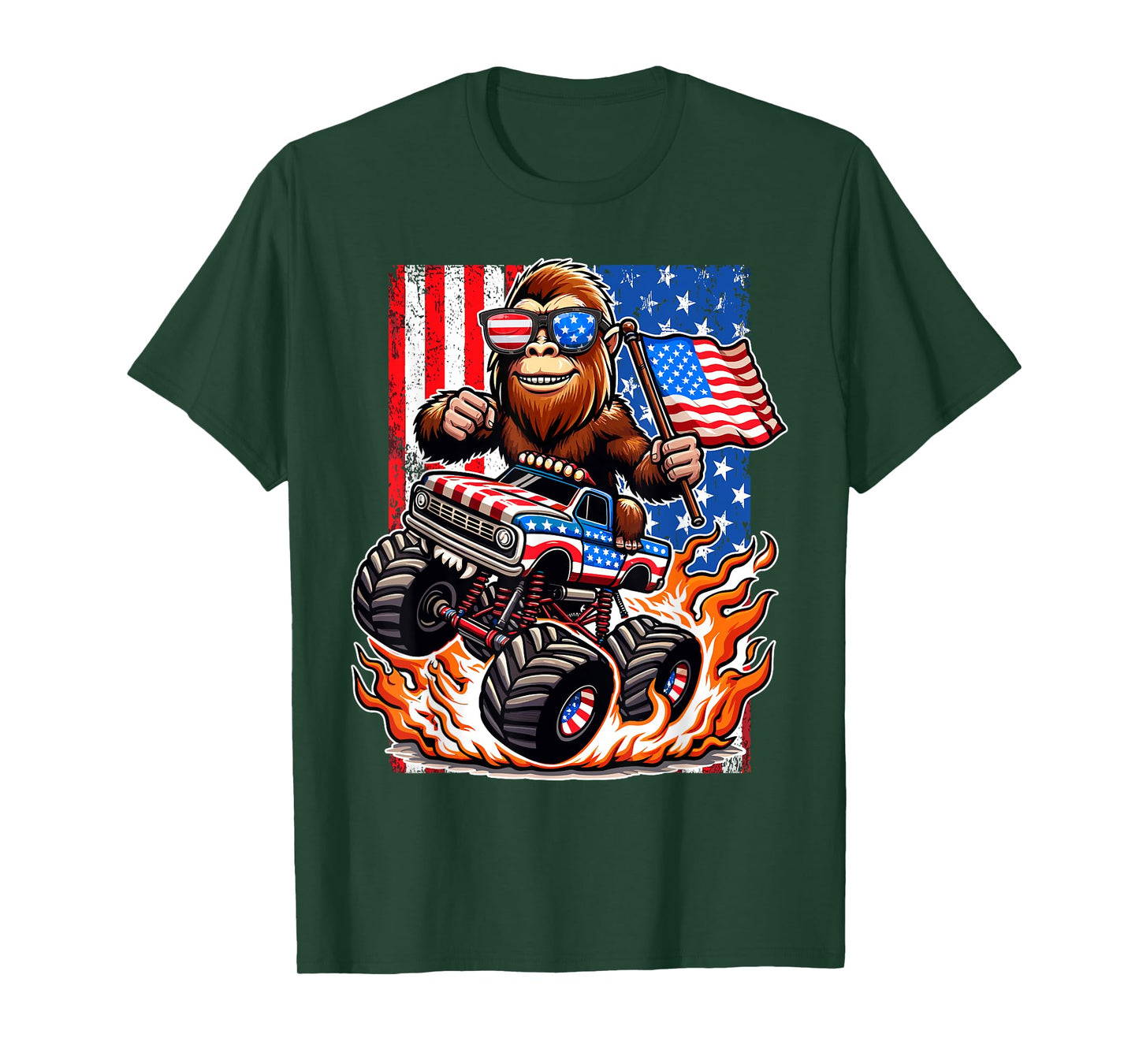 Bigfoot Monster Truck 4th of July Funny Patriotic USA Flag T-Shirt