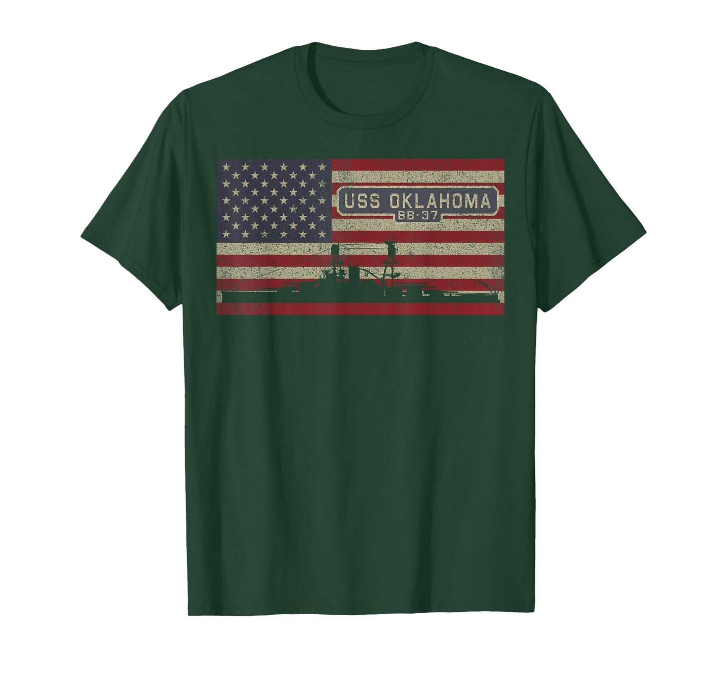 USS Oklahoma BB-37 WW1 Battleship USA American Flag T-Shirt