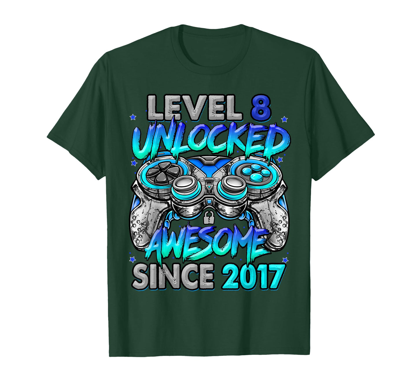 Level 8 Unlocked Awesome Since 2017 8th Birthday Gaming T-Shirt