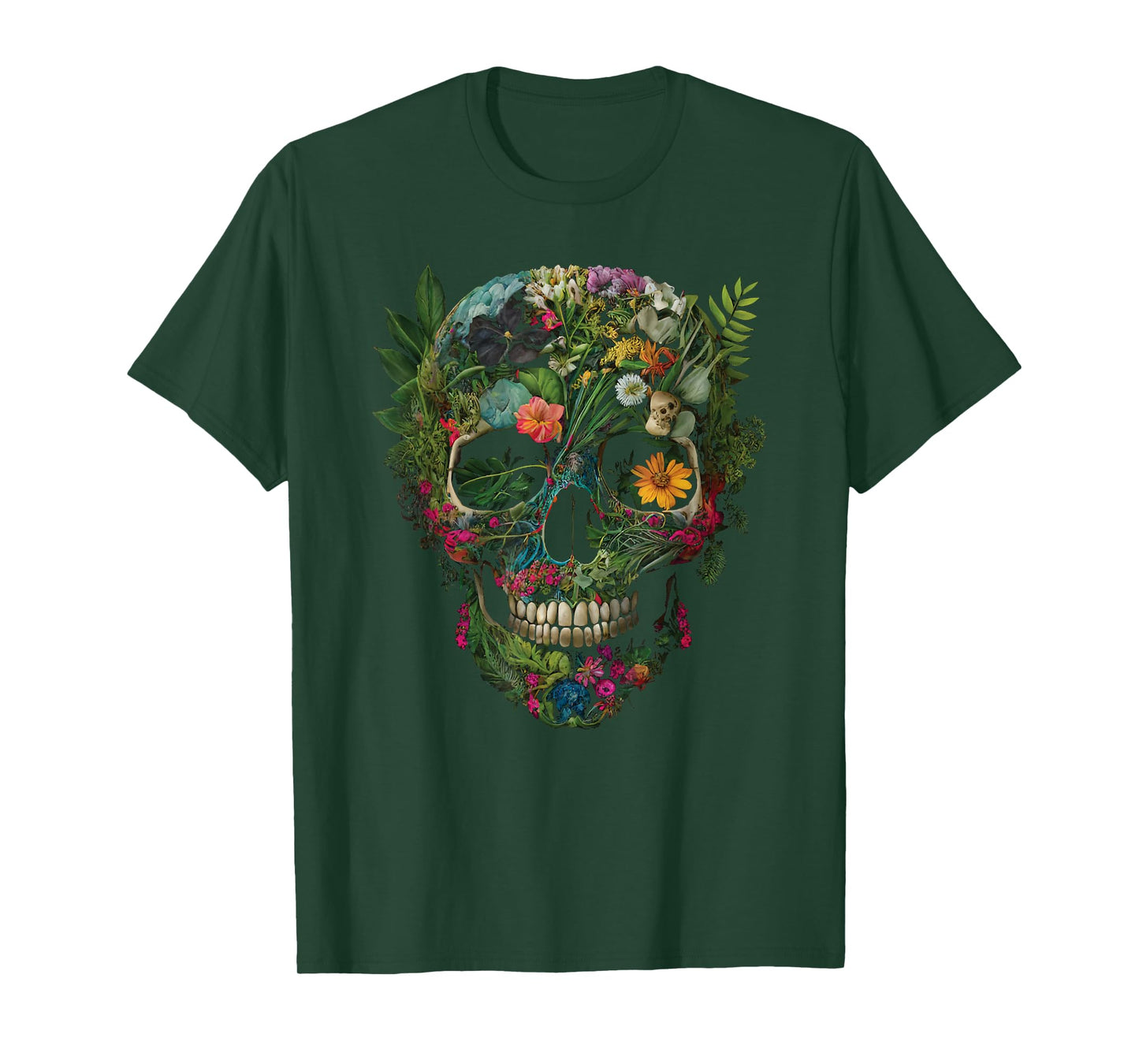 Haunted Botanical Garden Human Skull With Flowers And Plants T-Shirt