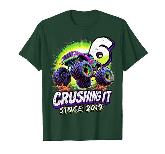 Birthday Monster Truck 6 year Old Boys 6th Party Born 2019 T-Shirt
