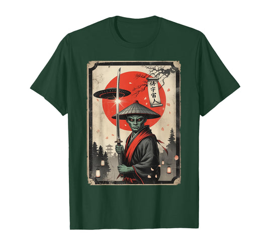 UFO Alien Samurai Japan Ukiyo-e Cyberpunk Manga Funny Art T-Shirt
