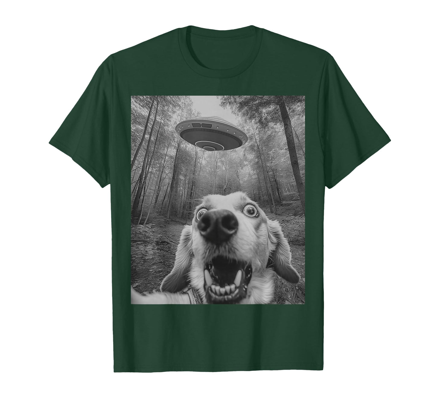 Funny Dog Selfie With UFO Alien Dog Lover Womens Mens Kids T-Shirt