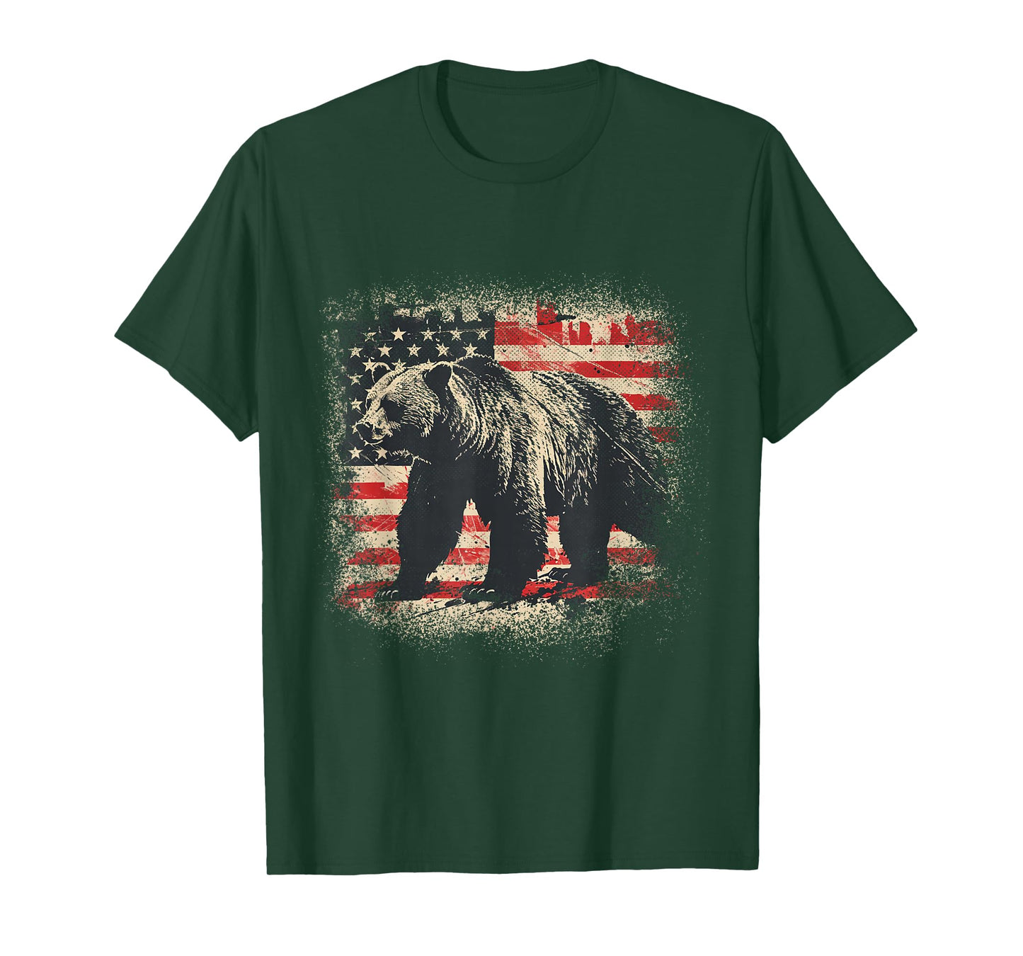 Vintage Grizzly Bear Distressed Patriotic American Flag T-Shirt