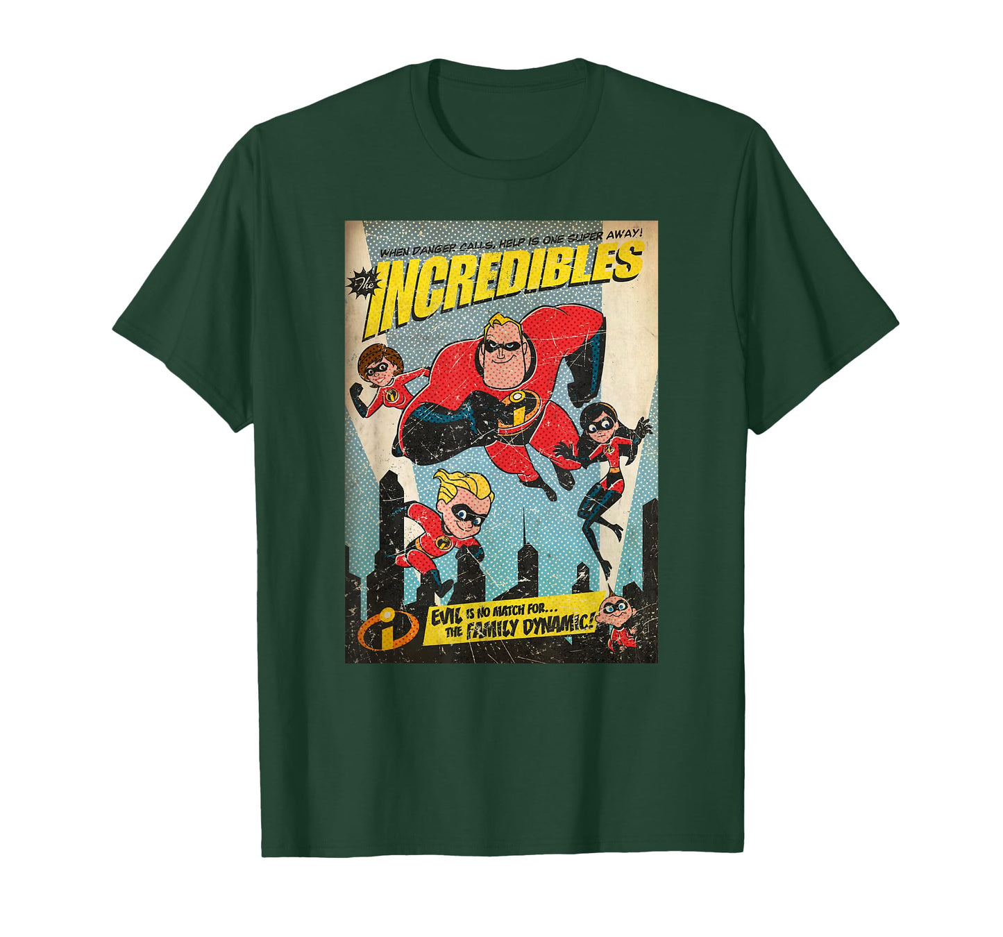 Disney Pixar The Incredibles Family Group Comic Vintage T-Shirt