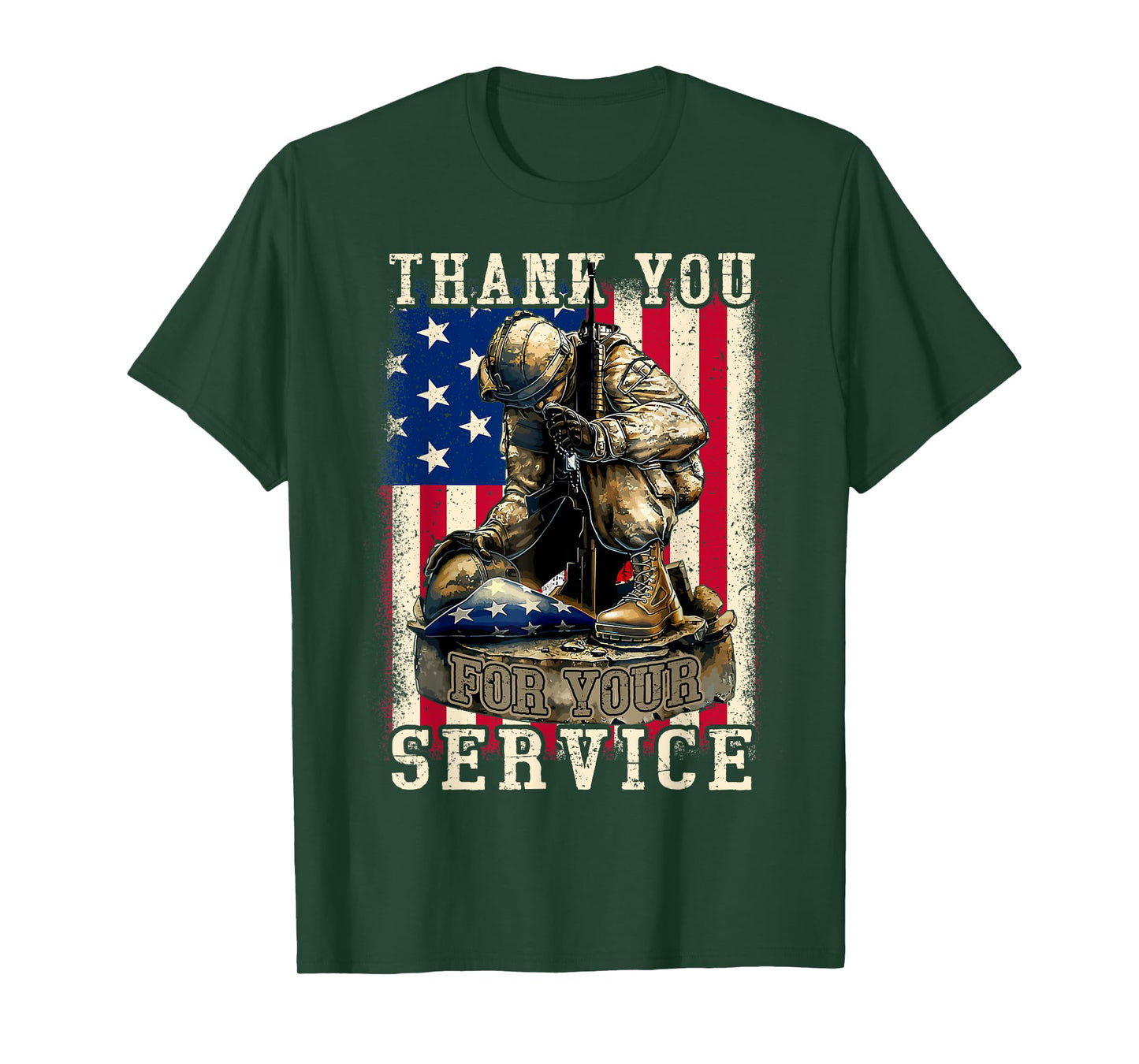 Thank You For Your Service Patriotic Veterans Day USA Flag Women Kids Men T-Shirt