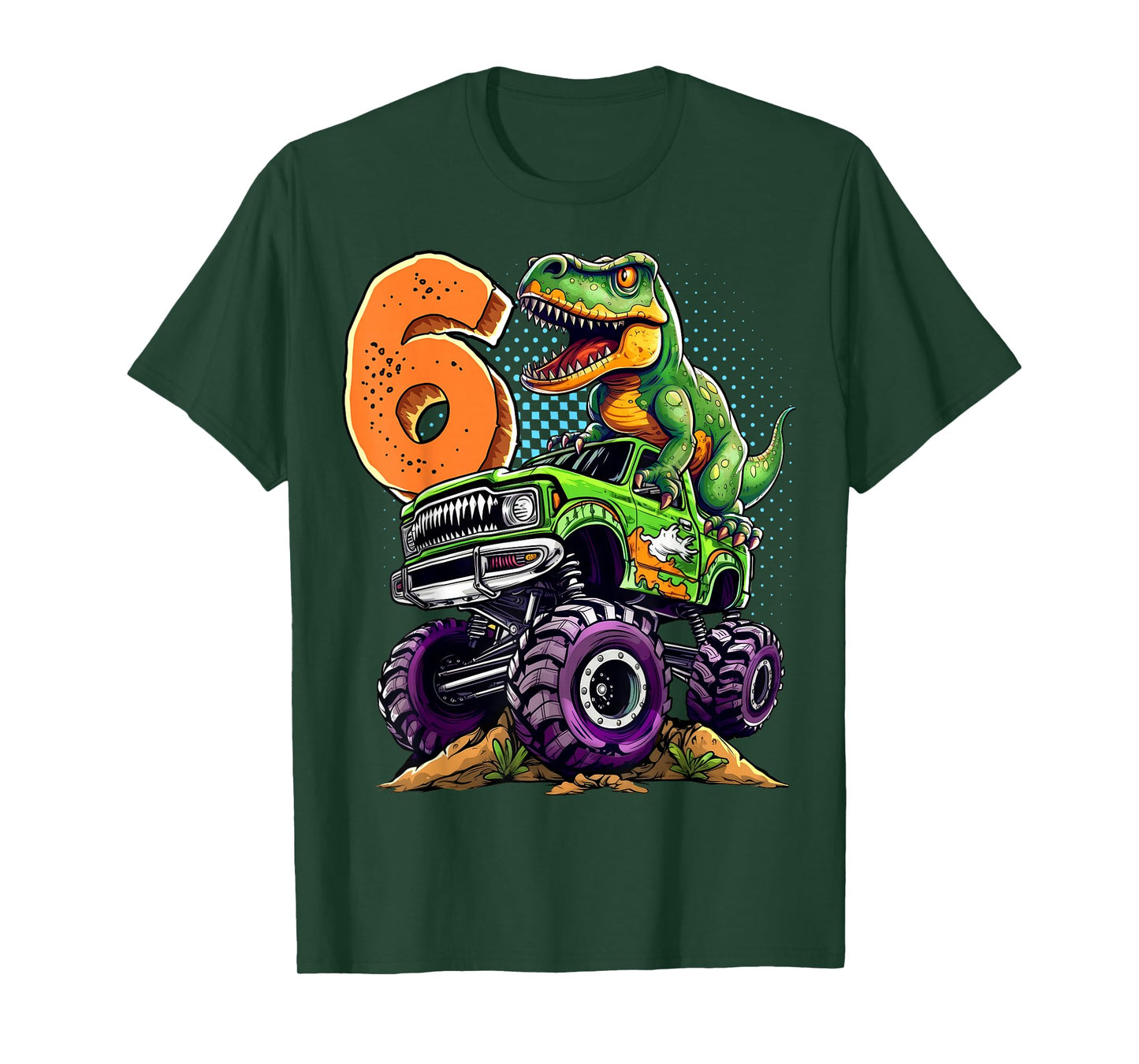 Monster Truck Dinosaur T-Rex 6th Birthday Boy 6 Year Old T-Shirt