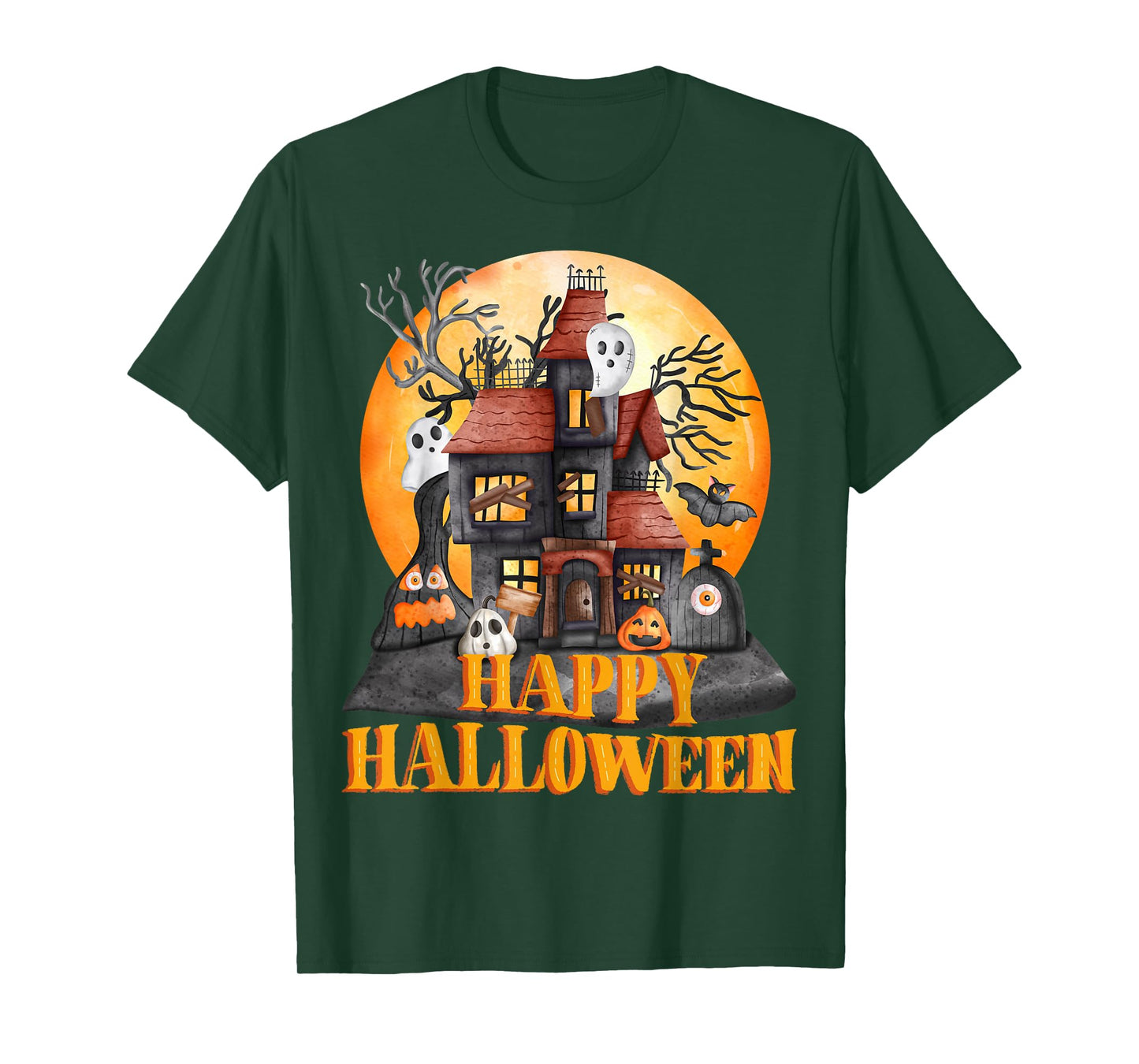 Fall season happy Halloween haunted houses spiders bats T-Shirt