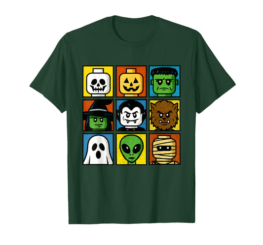 Halloween Building Brick Head Costume Funny Face Kids Boys T-Shirt