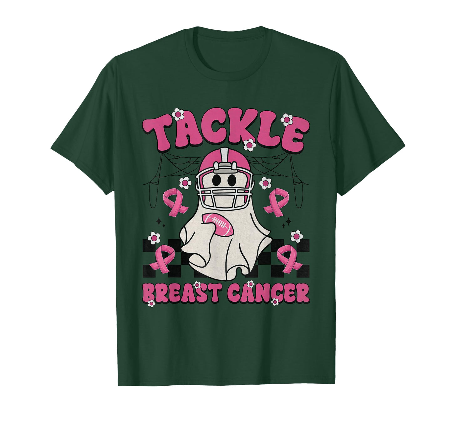 Tackle Breast Cancer Football Funny Ghost Pink Halloween T-Shirt