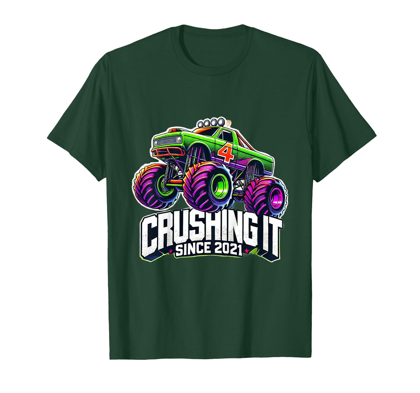 Kids Crushing It Since 2021 Colorful Monster Truck 4 years old T-Shirt