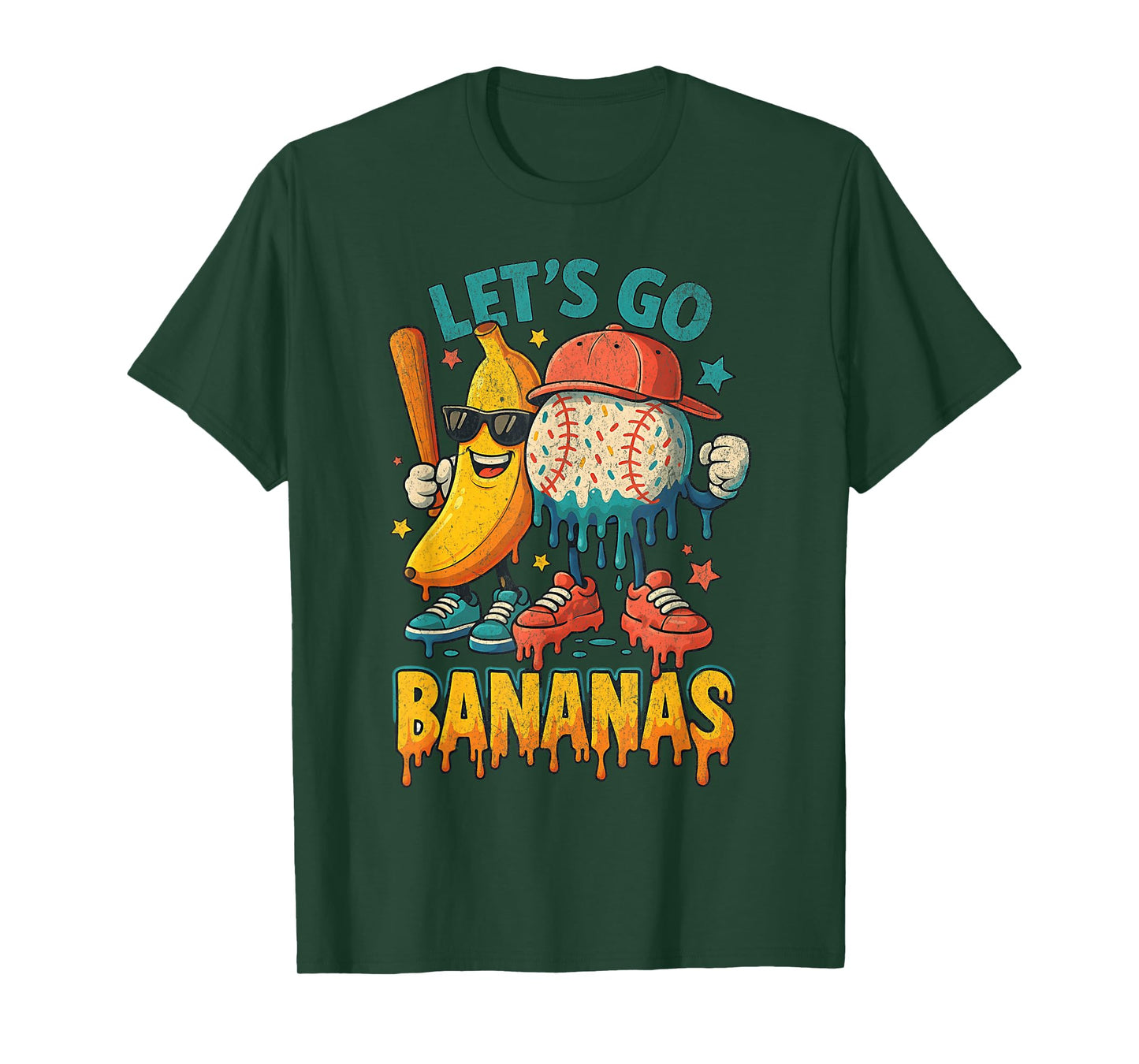 Baseball Banana Funny Sports Drip Art for Kids T-Shirt