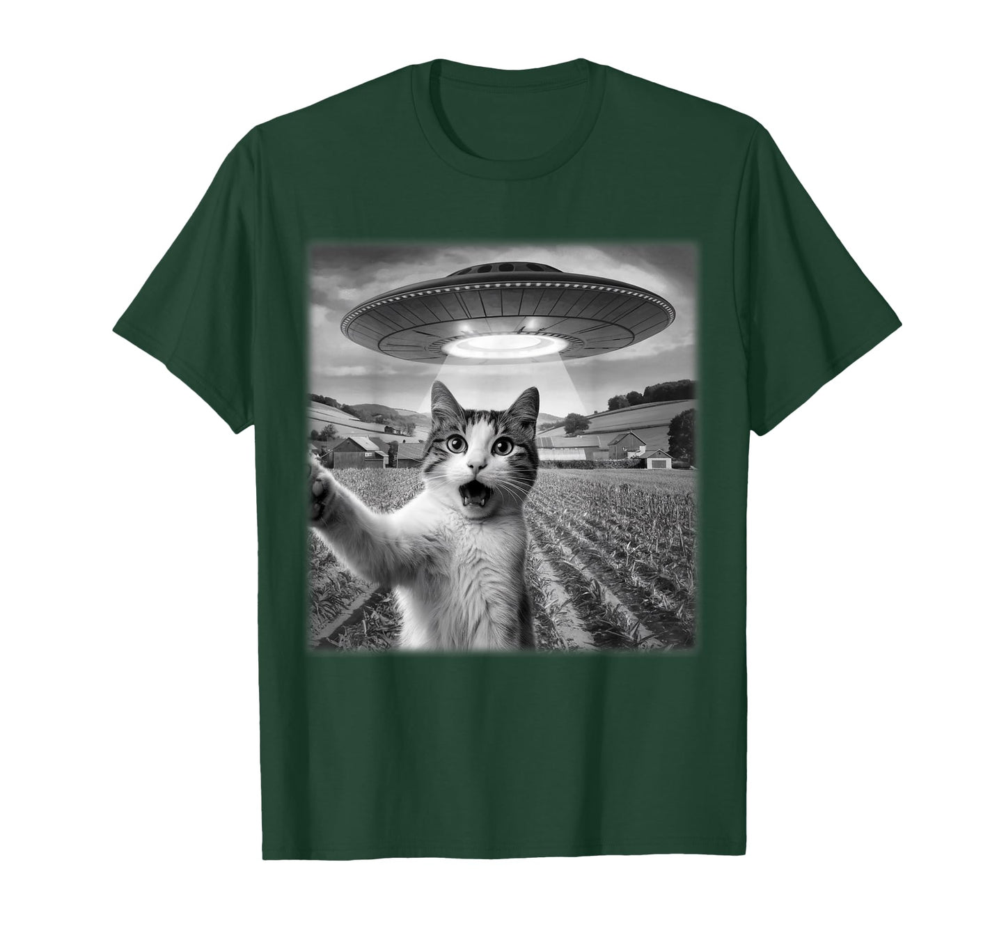 Cat Selfie With Alien UFO Funny Cat Meme For Men Women Kid T-Shirt