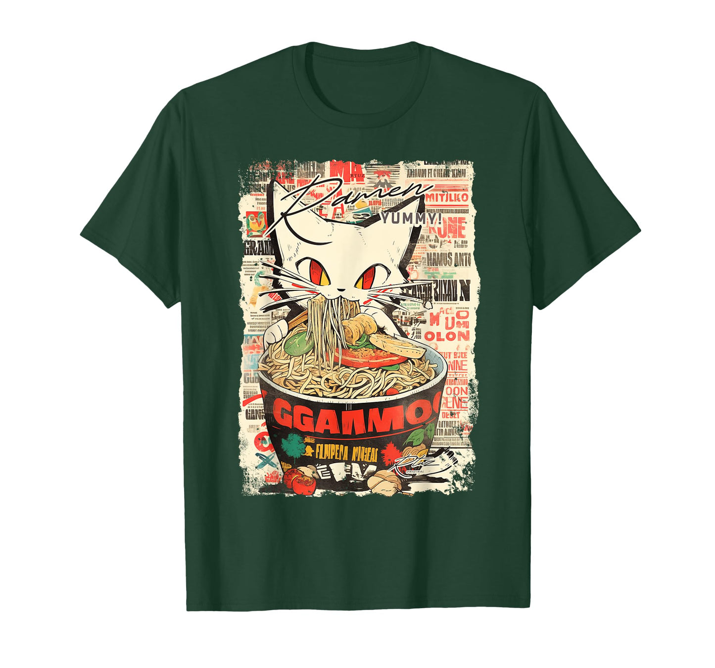 Ramen Noodles Cat Japan Y2K Kawaii Retro Cats Manga Anime T-Shirt