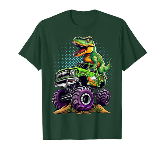 Monster Truck Dinosaur T-Rex Birthday Boy T-Shirt