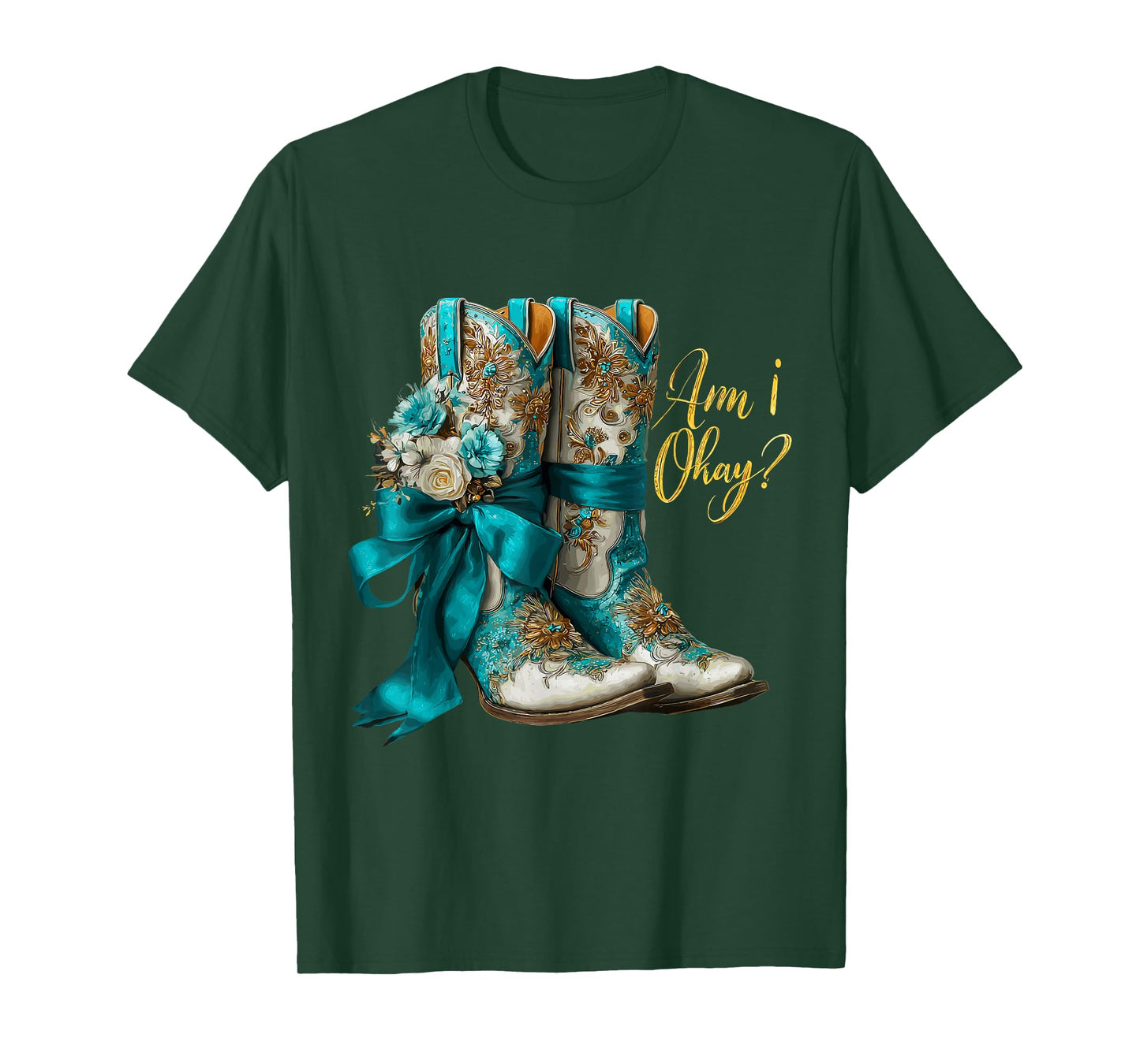 Am I Okay Boot Western Texas Cowgirl Coquette Bow Women Girl T-Shirt
