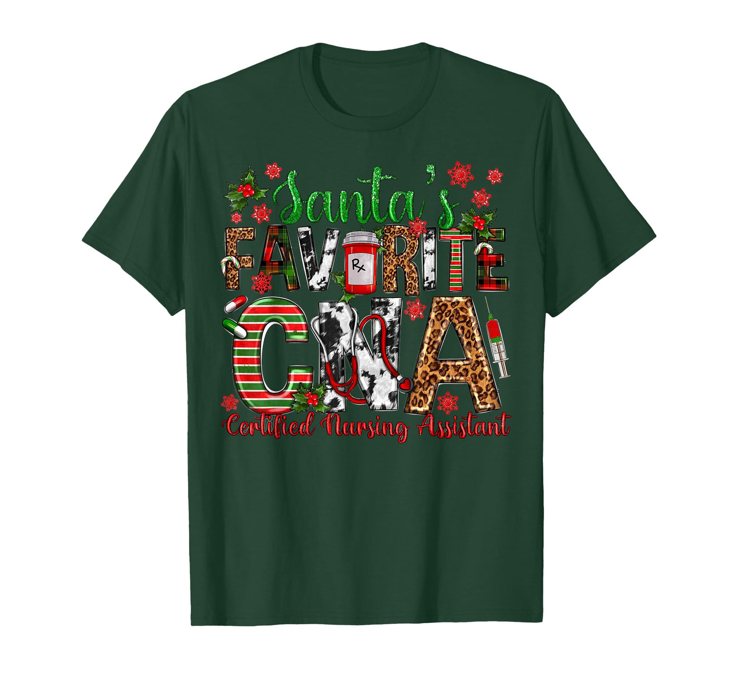 Santa's Favorite CNA Certified Nursing Assistant Christmas T-Shirt