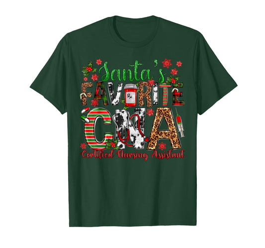 Santa's Favorite CNA Certified Nursing Assistant Christmas T-Shirt