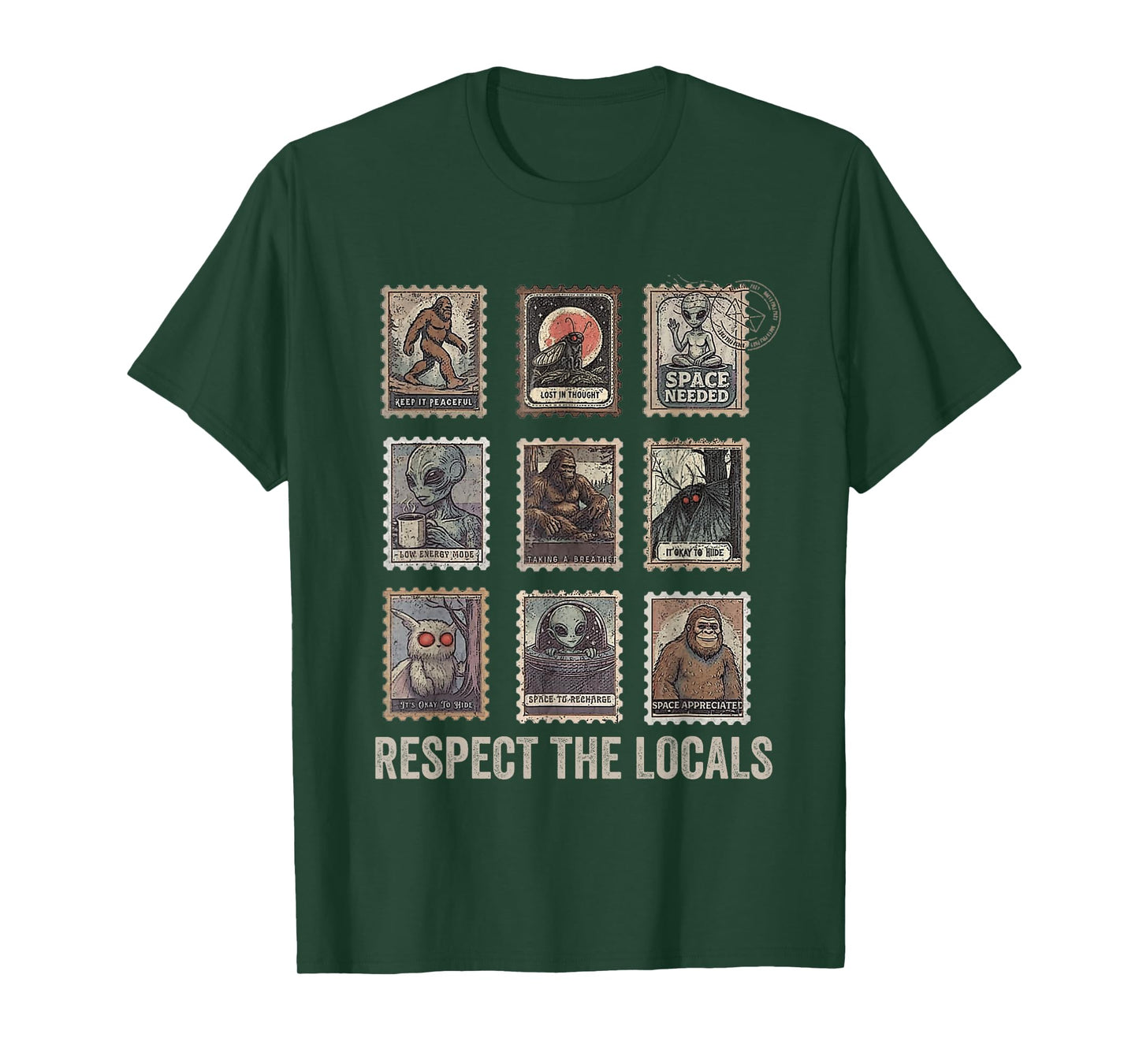 Respect The Locals Cryptids Folklure Mothman Bigfoot Alien T-Shirt