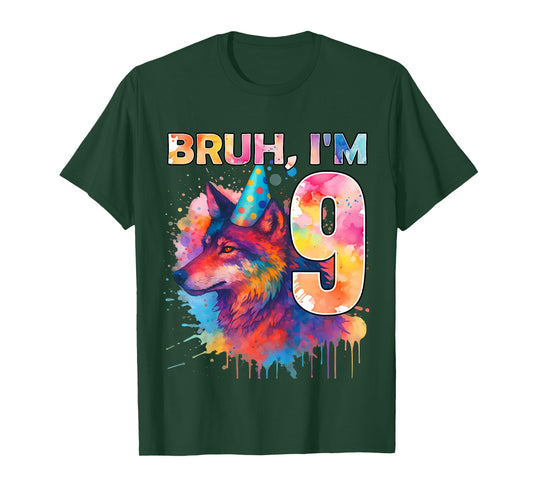 9th Birthday Wolf Themed Birthday Bruh I'm 9 Years Old T-Shirt