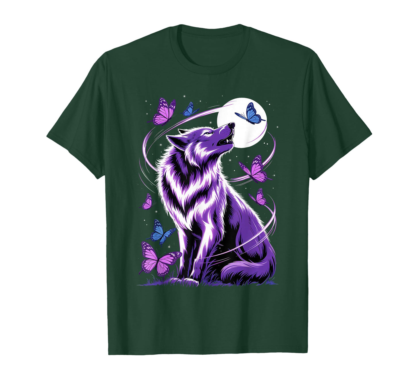 Wolf Magical Purple Butterfly Wolf Lover T-Shirt