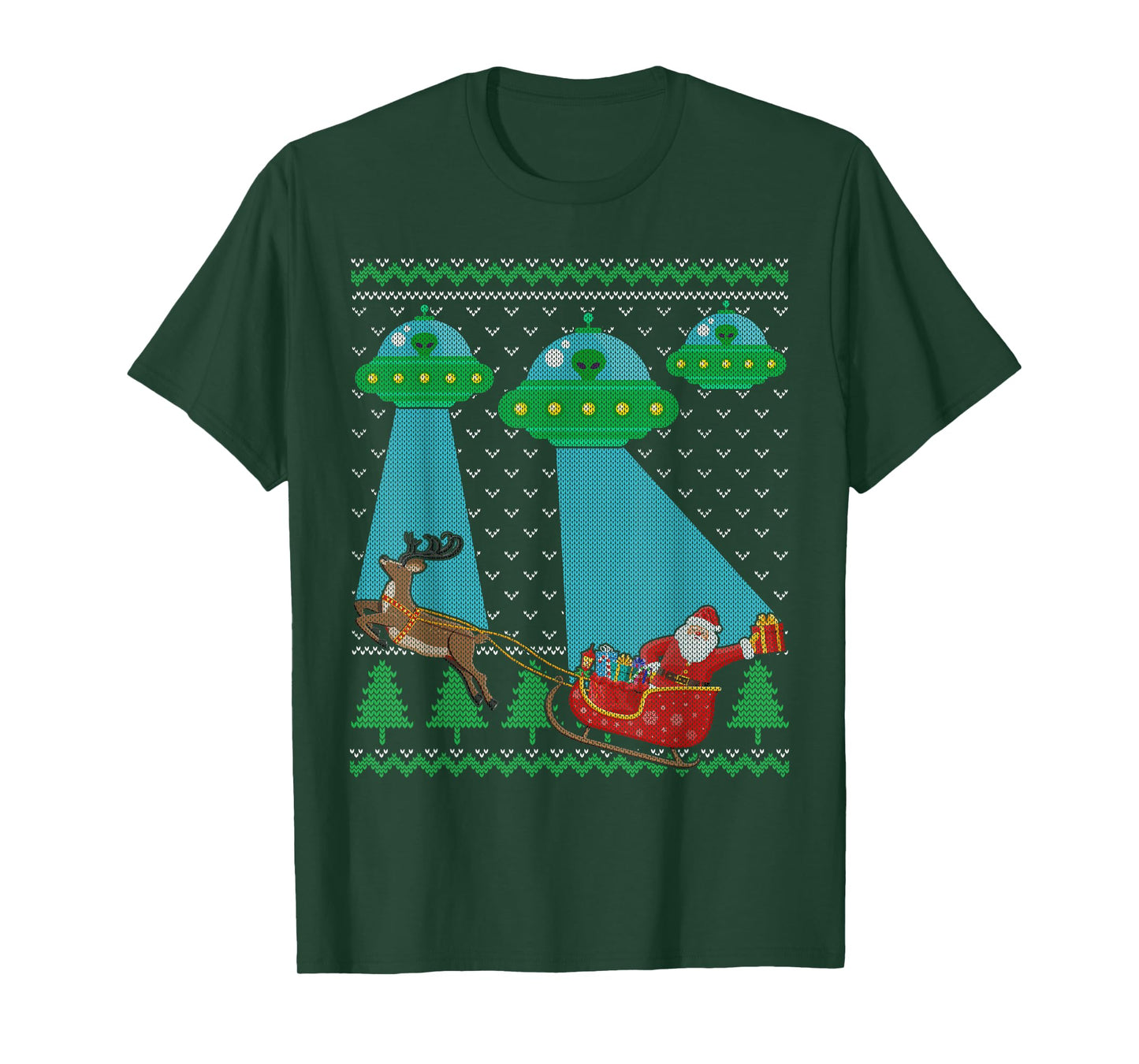 Funny Alien UFO Santa Sleigh Ugly Christmas Sweater Xmas PJS T-Shirt