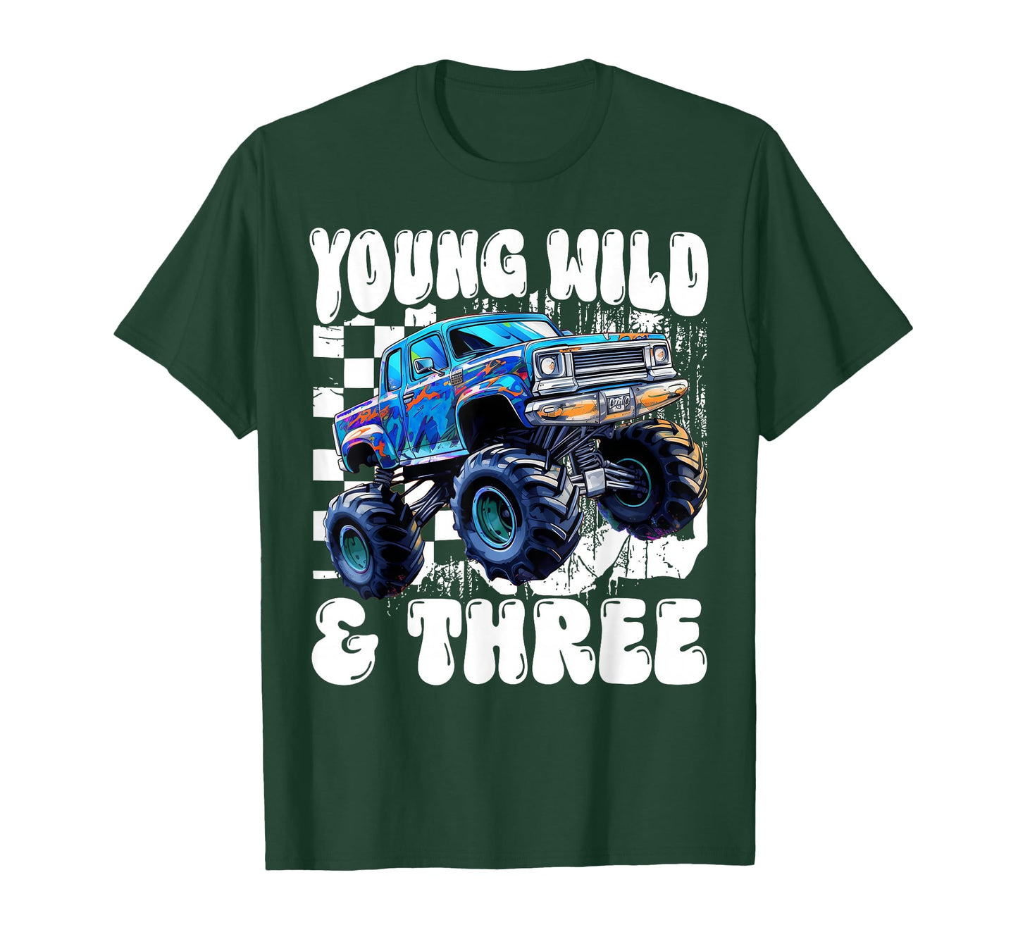 3rd Birthday Monster Truck Young Wild And Three 3 Year Old T-Shirt