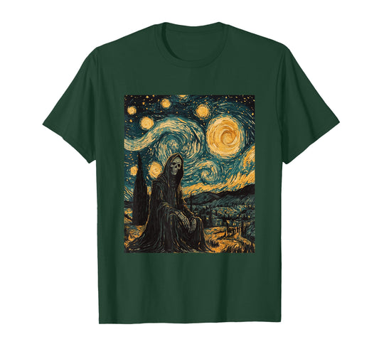 Ghost Skeleton Halloween - Van Gogh Style - Starry Night T-Shirt
