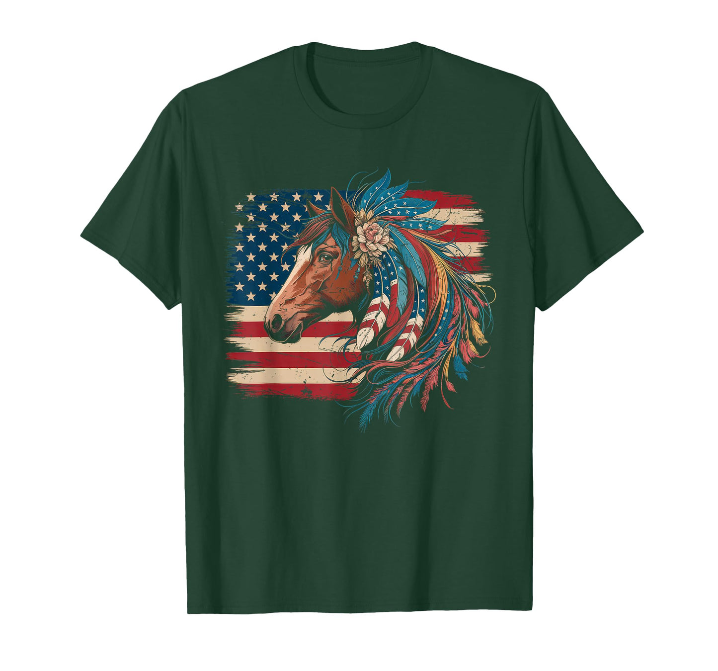 American Flag Horse Riding Tshirt Women Country Patriot USA T-Shirt