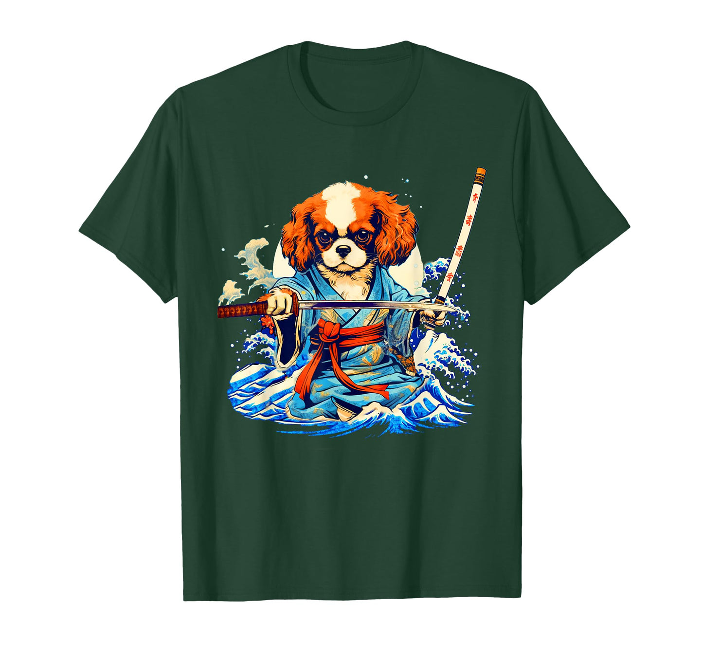 Cavalier King Charles Spaniel Dog Japanese Ukiyoe Art Ninja T-Shirt for Men Women Girls Kids