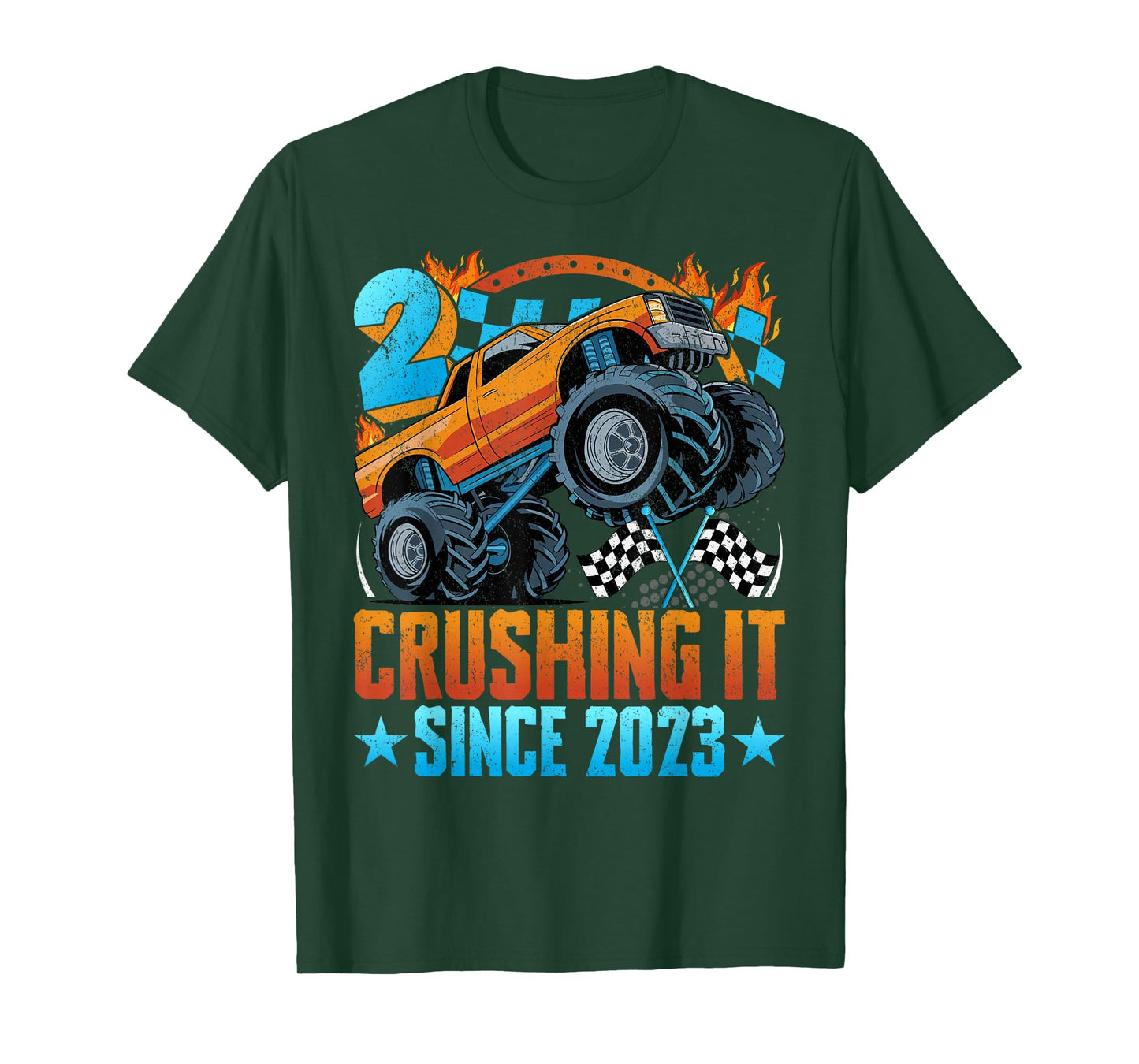 Birthday Monster Truck 2 Year Old Boys 2nd Party Born 2023 T-Shirt