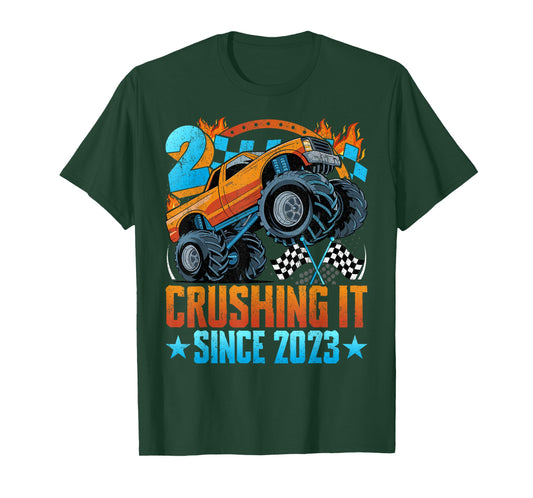 Birthday Monster Truck 2 Year Old Boys 2nd Party Born 2023 T-Shirt