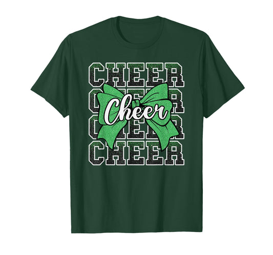 Coquette Cheer Bow Sport Cheerleader Cheerleading Green T-Shirt