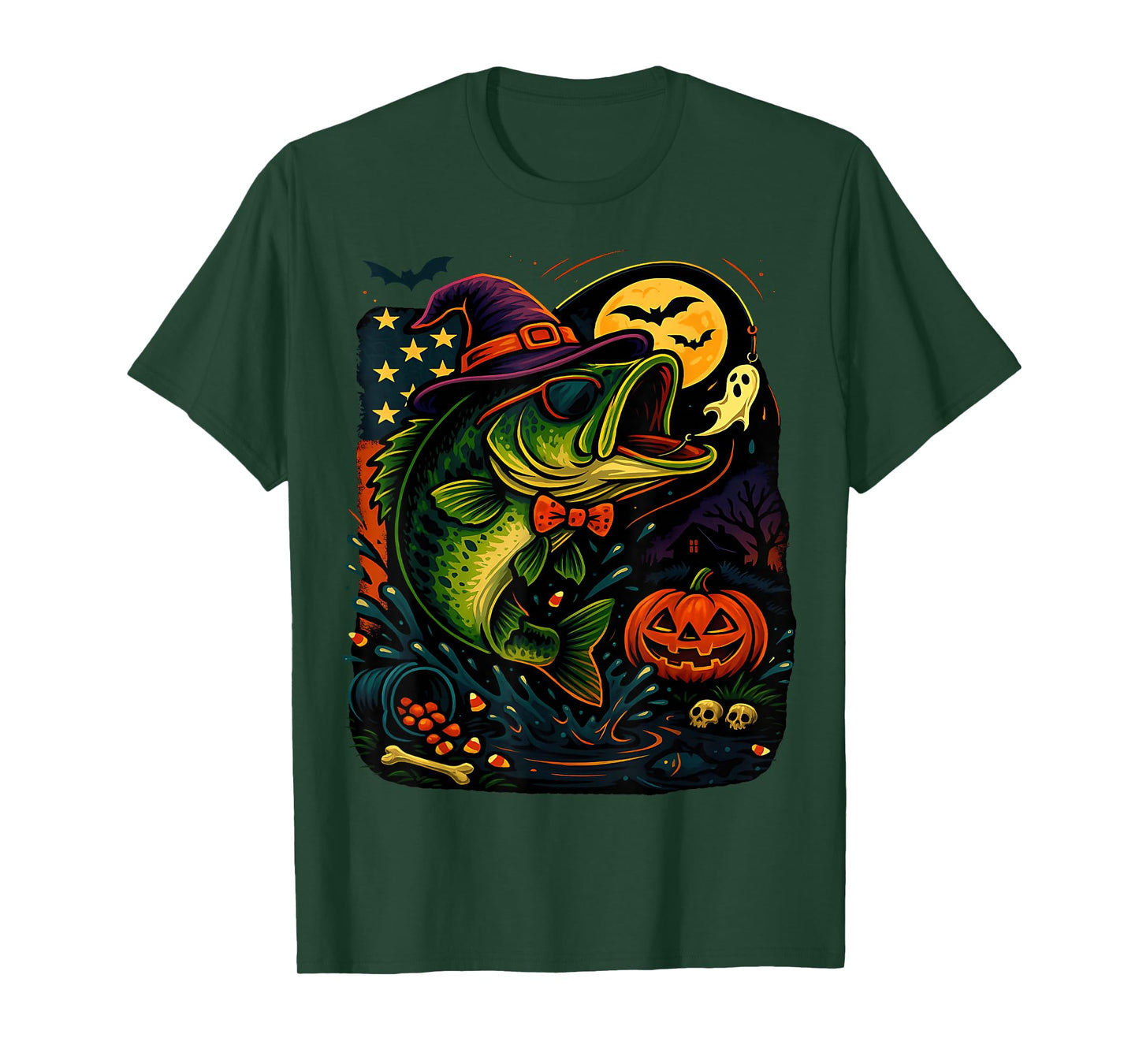Halloween Bass Fish US Flag Costume Patriot Men Kids Women T-Shirt
