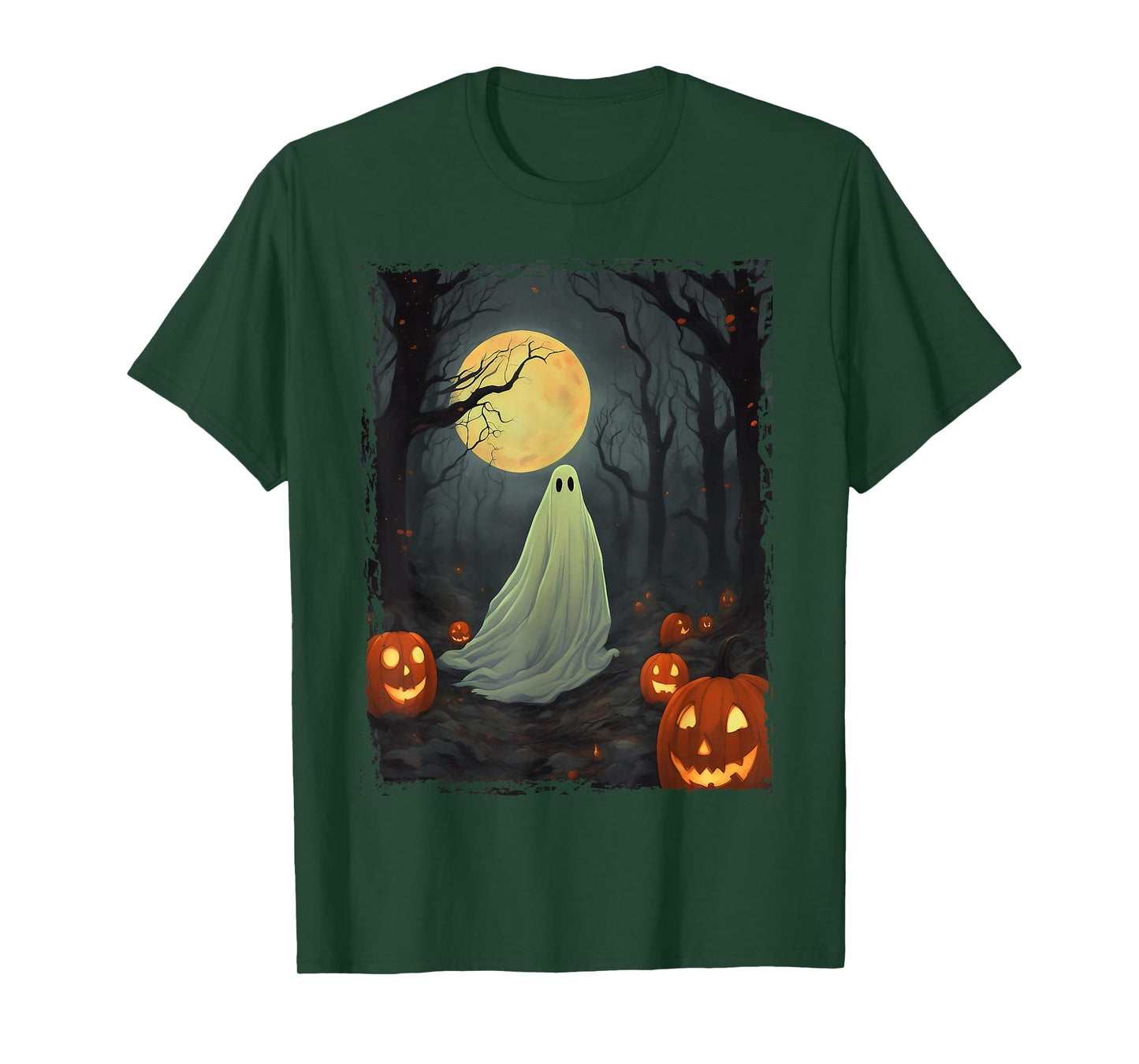 Vintage Ghost in Gothic Forest Full Moon Halloween T-Shirt