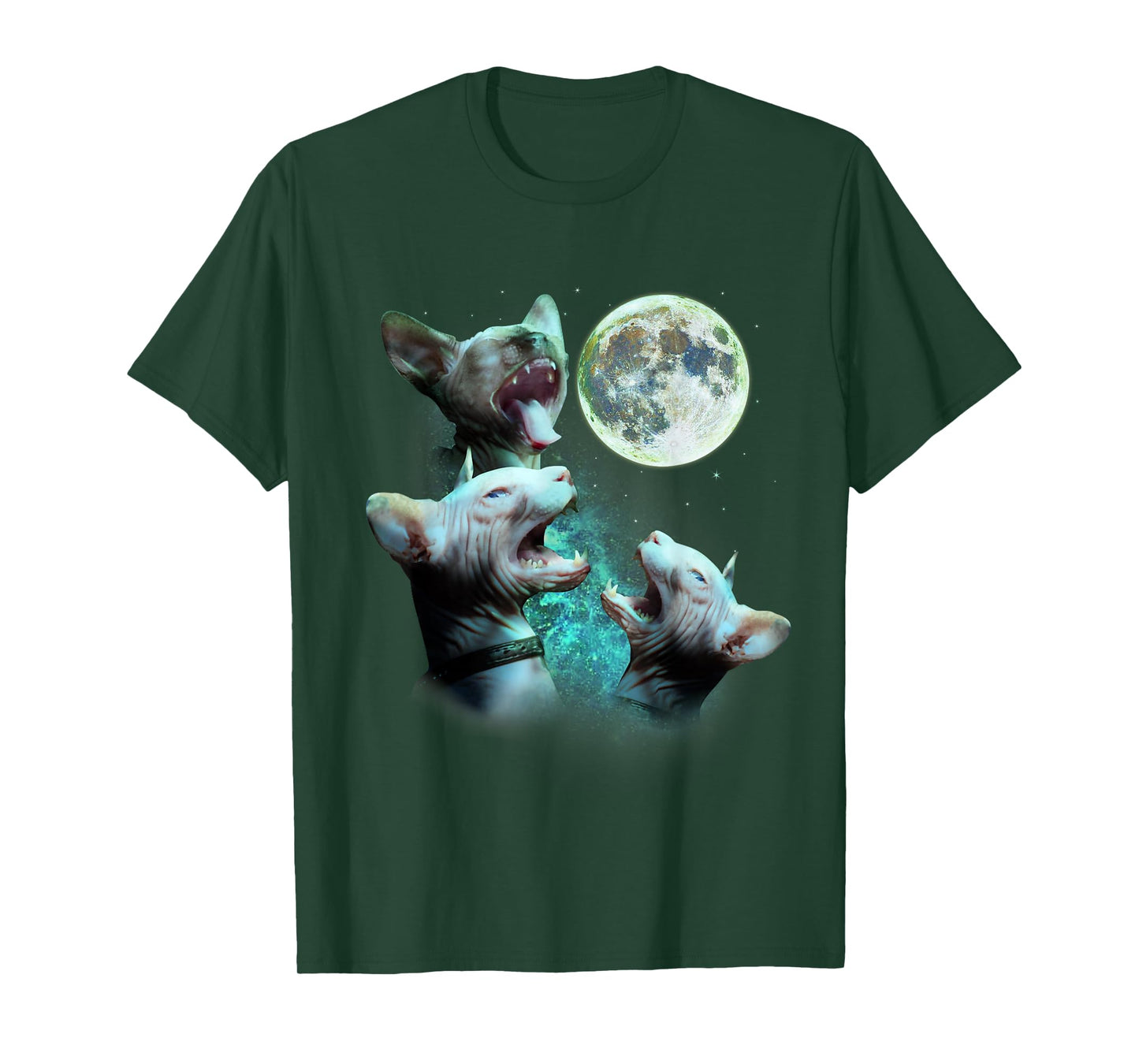 Three Hairless Sphynx Cats Howl At Moon 3 Wolfs Funny Parody T-Shirt
