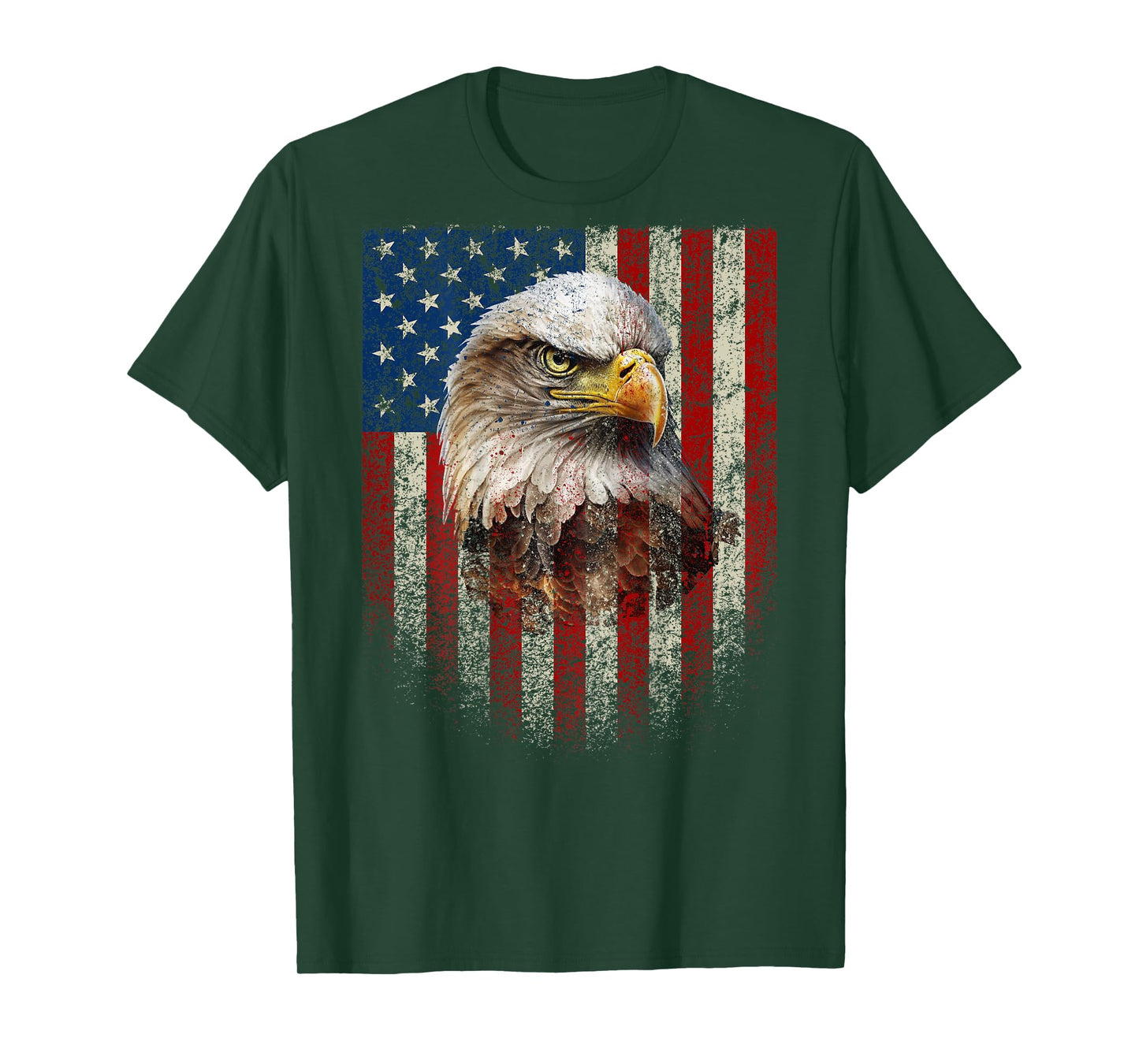 (Art on Back) Patriotic US Flag with American Eagle T-Shirt