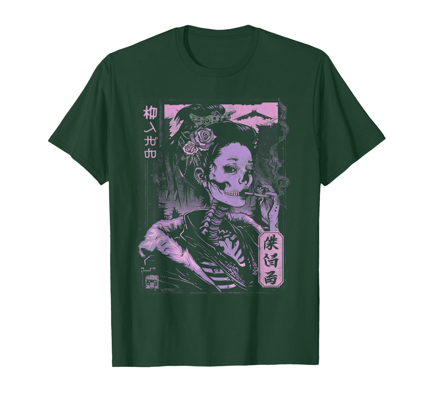 Anime Japanese Goth Cyberpunk City Skull Vintage Gothic Art T-Shirt