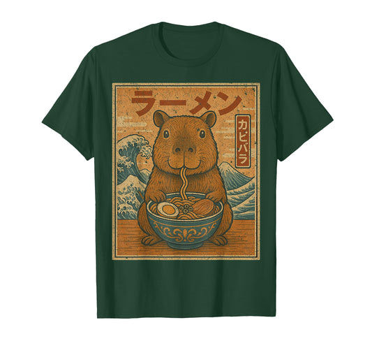 Funny Kawaii Ramen Japanese Noodles Capybara Eating Ramen T-Shirt