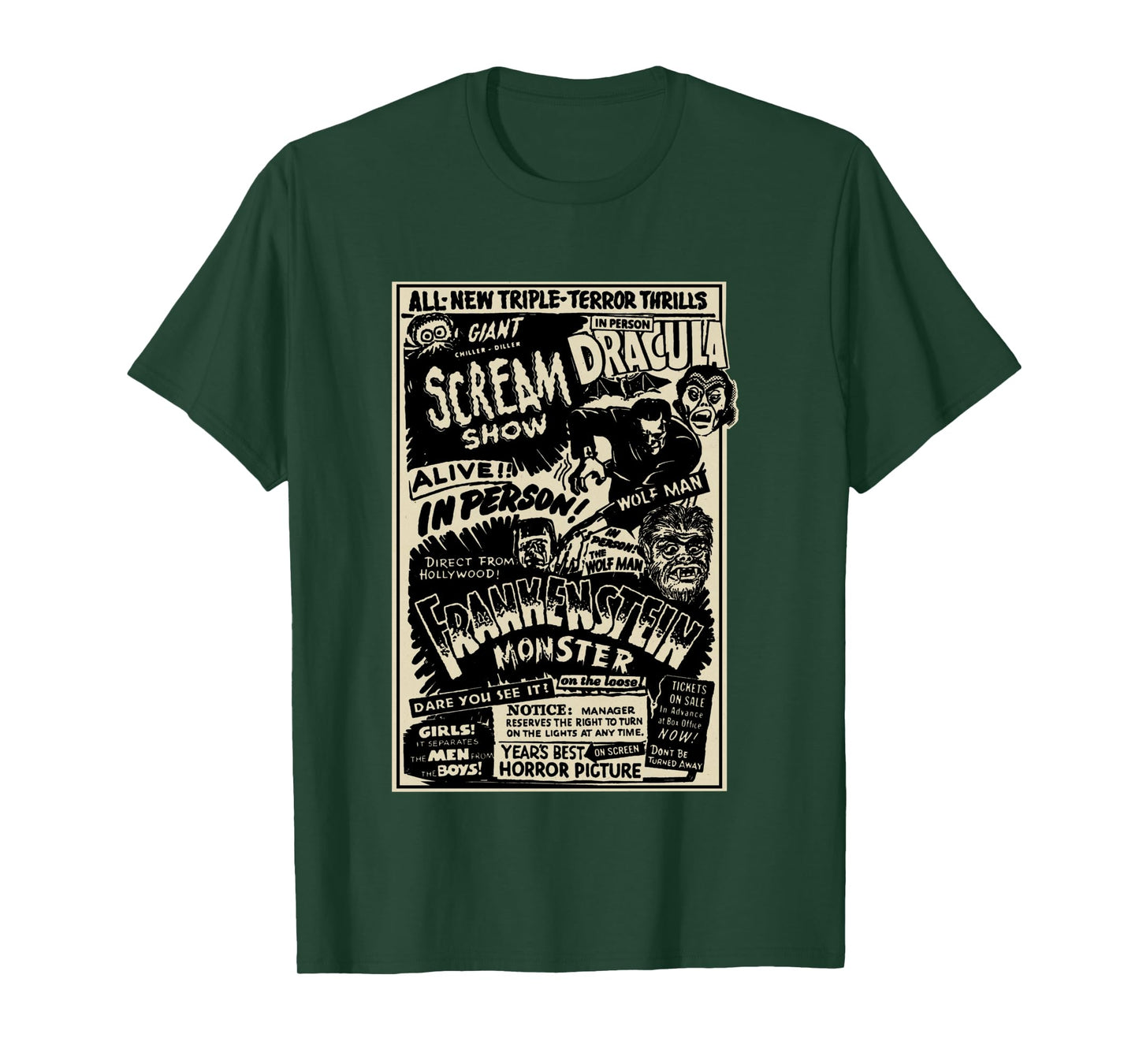 Horror Movie Monster Mummy Dracula Werewolf Frankenstein Long Sleeve T-Shirt