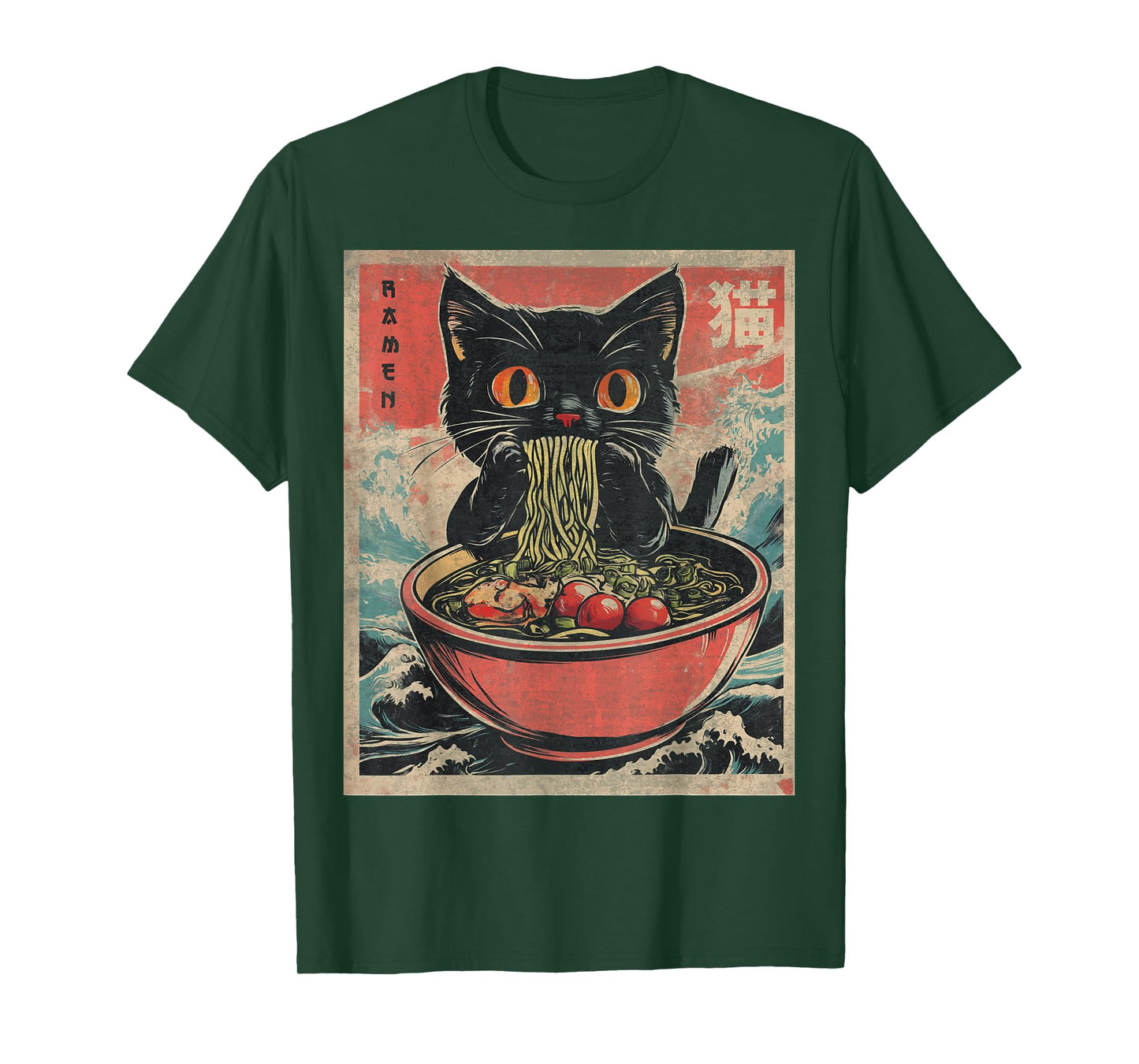 Anime Shirt For Men Women Kids Cat Ramen Noodles Unisex Anime Cat Ramen Japanese Funny Graphic Tees Kawaii Cat Anime Gifts T-Shirt Black XS