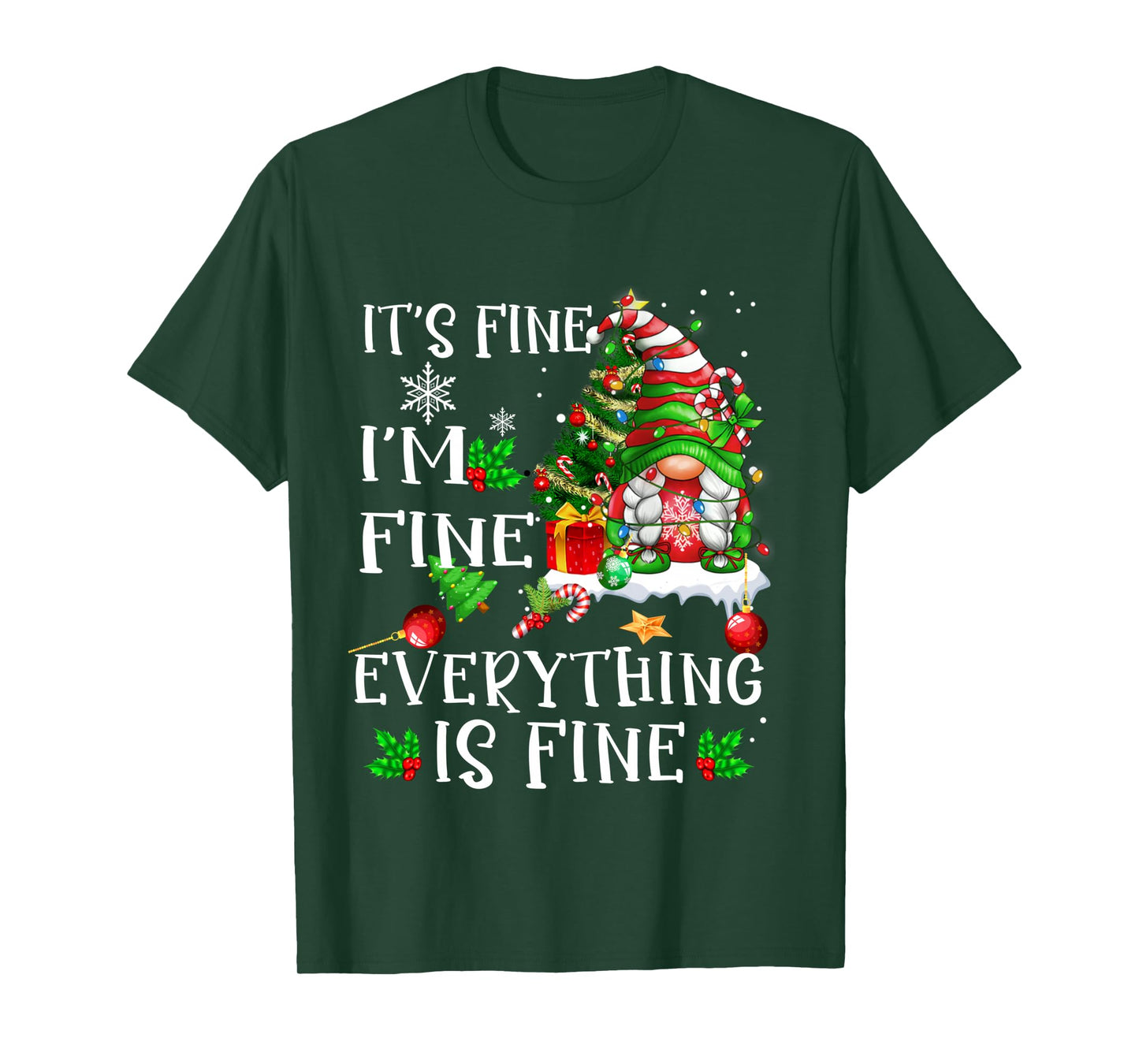 It's Fine I'm Fine Everything Is Fine Funny Gnome Xmas light Long Sleeve T-Shirt