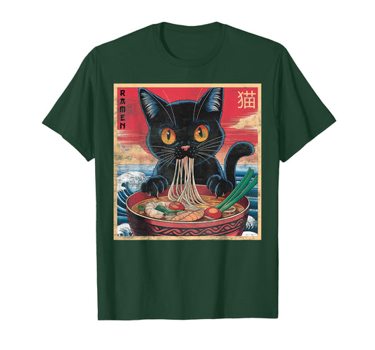 Anime Shirt Cat Ramen Funny Graphic Tees for Women Kawaii T-Shirt