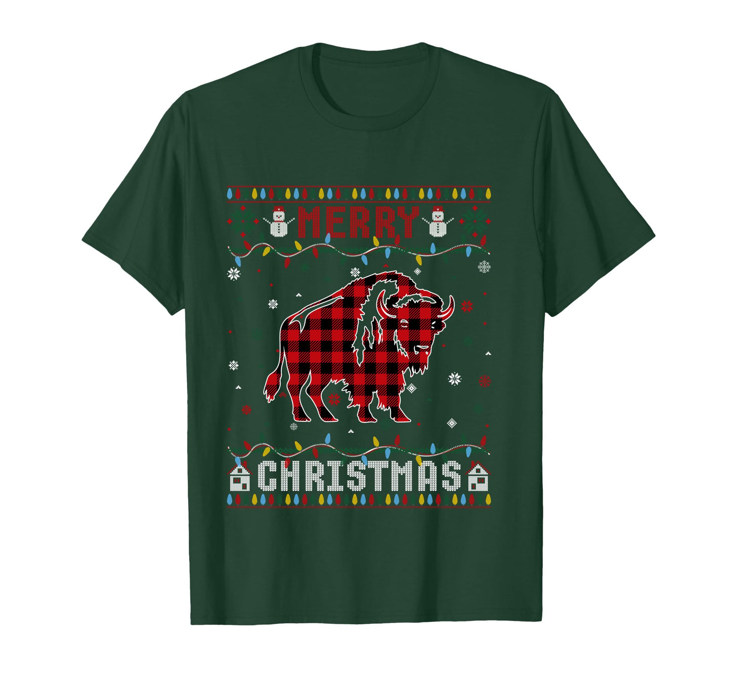 Funny Xmas Lighting Bison Lovers Ugly Christmas Sweater Long Sleeve T-Shirt