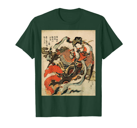 Japanese Retro Vintage Artwork Tengu Goddess Playing Flute T-Shirt Small