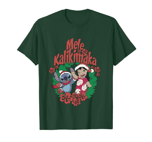 Disney Lilo & Stitch Christmas Mele Kalikimaka Wreath Long Sleeve T-Shirt