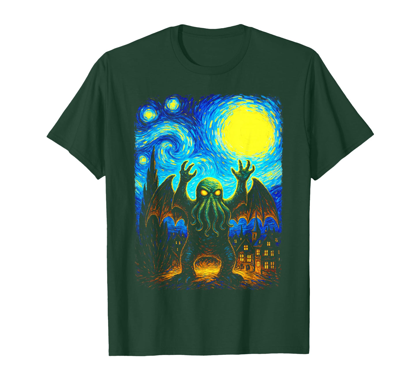 Cthulhu Starry Night Lovecraftian Van Gogh Cosmic Horror Art T-Shirt